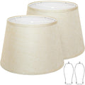 Drum Lamp Shades Set Of 2, 12"Top X 16"Bottom X 11"High, Champagne Beige | Large Drum Lampshades For Table Lamps, Floor Lamp Shade, E26 Base Harp Holders Included, Spider, Natural Linen, Easy Assembly