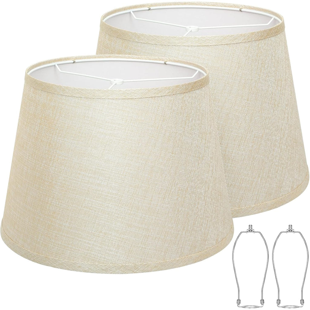 Drum Lamp Shades Set Of 2, 12"Top X 16"Bottom X 11"High, Champagne Beige | Large Drum Lampshades For Table Lamps, Floor Lamp Shade, E26 Base Harp Holders Included, Spider, Natural Linen, Easy Assembly
