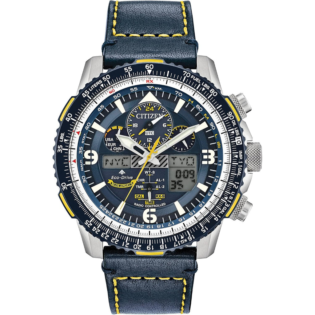 Citizen Men'S Eco-Drive Promaster Air Skyhawk Atomic Time Keeping Pilot Watch In Stainless Steel With Blue Leather Strap, Blue Dial (Model: Jy8078-01L)