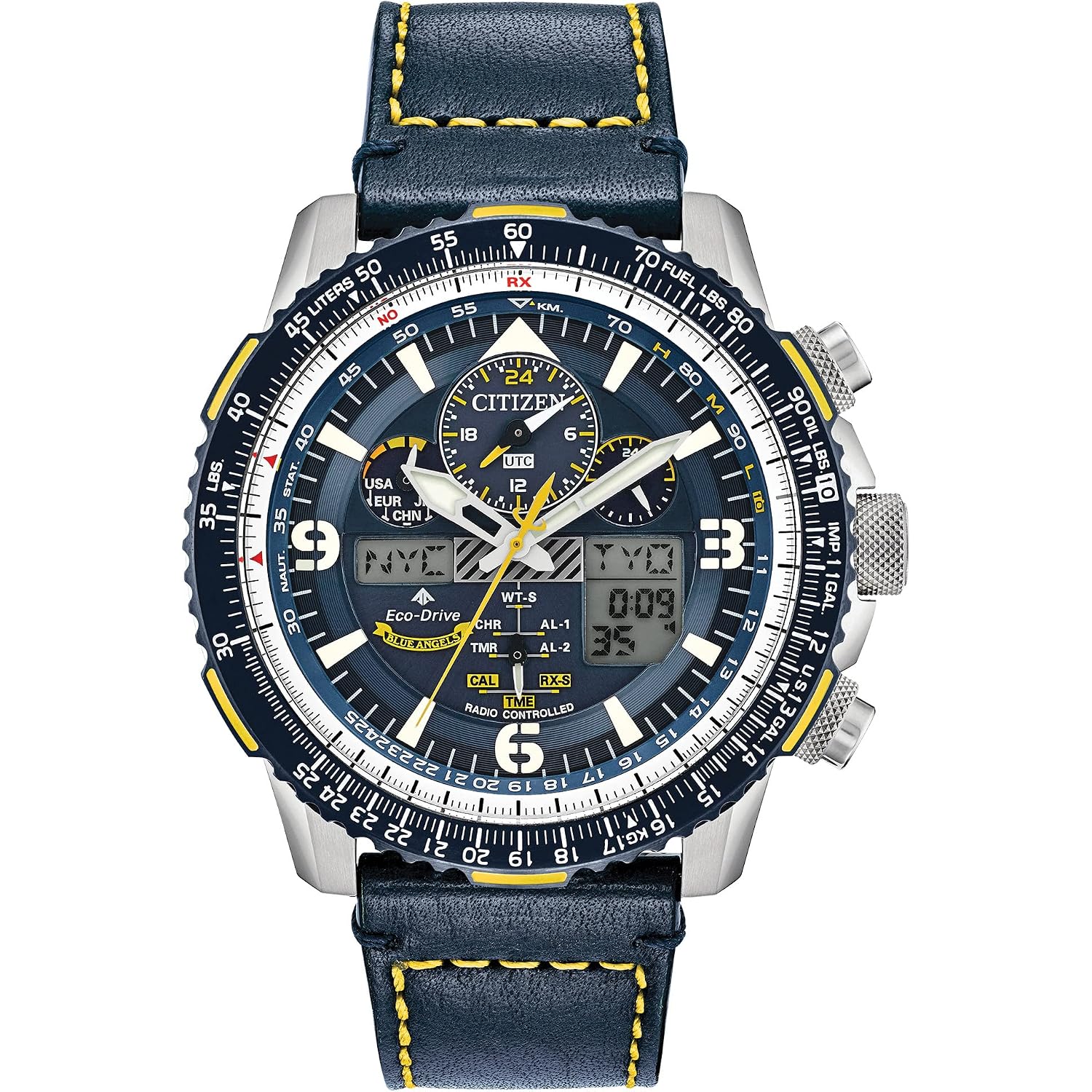 Citizen Men'S Eco-Drive Promaster Air Skyhawk Atomic Time Keeping Pilot Watch In Stainless Steel With Blue Leather Strap, Blue Dial (Model: Jy8078-01L)