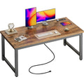 Huuger 55 X 24 Inch Desk With Power Outlets & Usb-C, Deeper & Thicker Desktop, Robust Metal Tubes, Computer Desk, Heavy Duty Office Desk, Work Gaming Desk For Home Office, Rustic Brown