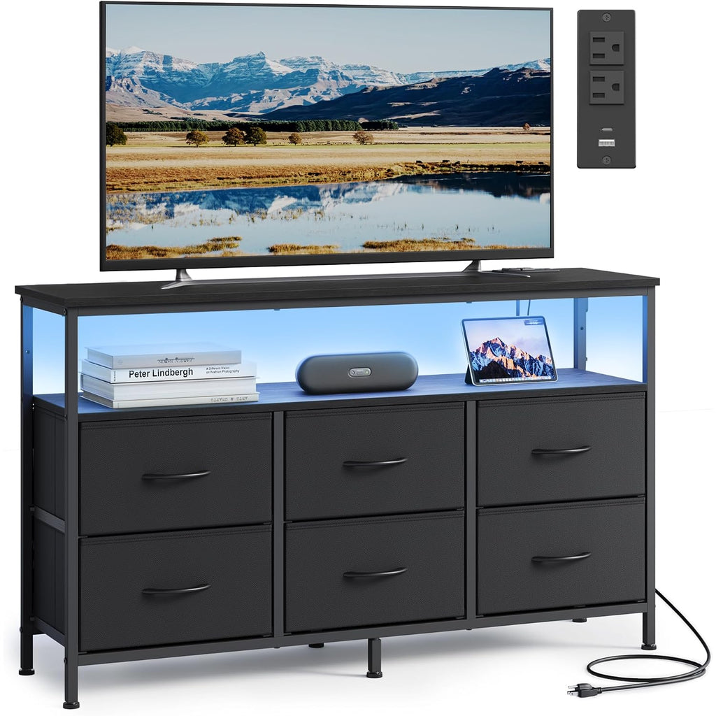 Songmics Bellah Collection - Dresser For Bedroom, Chest Of Drawers, Tv Stand For Tvs Up To 55 Inches, Living Room, Closet, 6 Drawers And 1 Shelf, Modern, Ink Black Ulgs833Bh02S