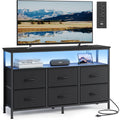 Songmics Bellah Collection - Dresser For Bedroom, Chest Of Drawers, Tv Stand For Tvs Up To 55 Inches, Living Room, Closet, 6 Drawers And 1 Shelf, Modern, Ink Black Ulgs833Bh02S