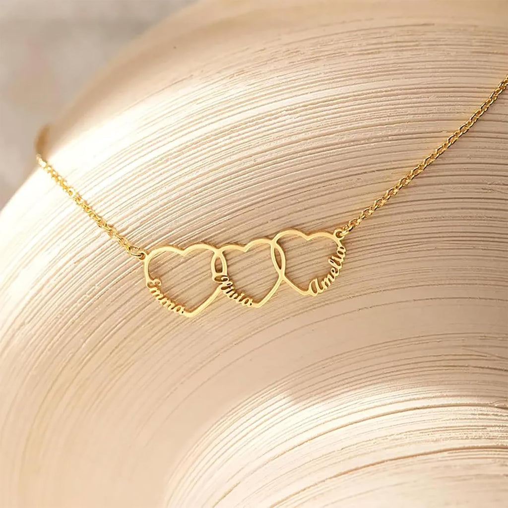 Ajiangwu Mothers Day Necklace with Names,18K Gold Plated Handmade Mom Necklace with Heart Custom Name Necklace Personalized Gifts for Women