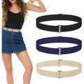 3 Pack Belts for Women, No Show Stretch Belt with Flat Buckle, Adjustable Elastic Waist Belts, Women's Belts for Jeans, Pants, Dresses, Invisible Belt Set for Women - Black, Blue, Khaki