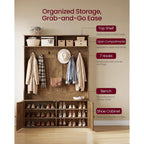 Vasagle Hall Tree With Bench And Shoe Storage, 5-In-1 Coat Rack With Shoe Bench, Adjustable Led Light, 7 Double Hooks, Farmhouse Entryway Furniture, Honey Brown Uhsr653Kb01S