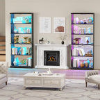 Dystler Glass Display Cabinet With Doors And Rgb Led Lights | 69" Tall Curio Cabinet, 5-Tier Wooden Shelves, Lockable Display Case, Motion Sensor, For Collectibles, Living Room, Black