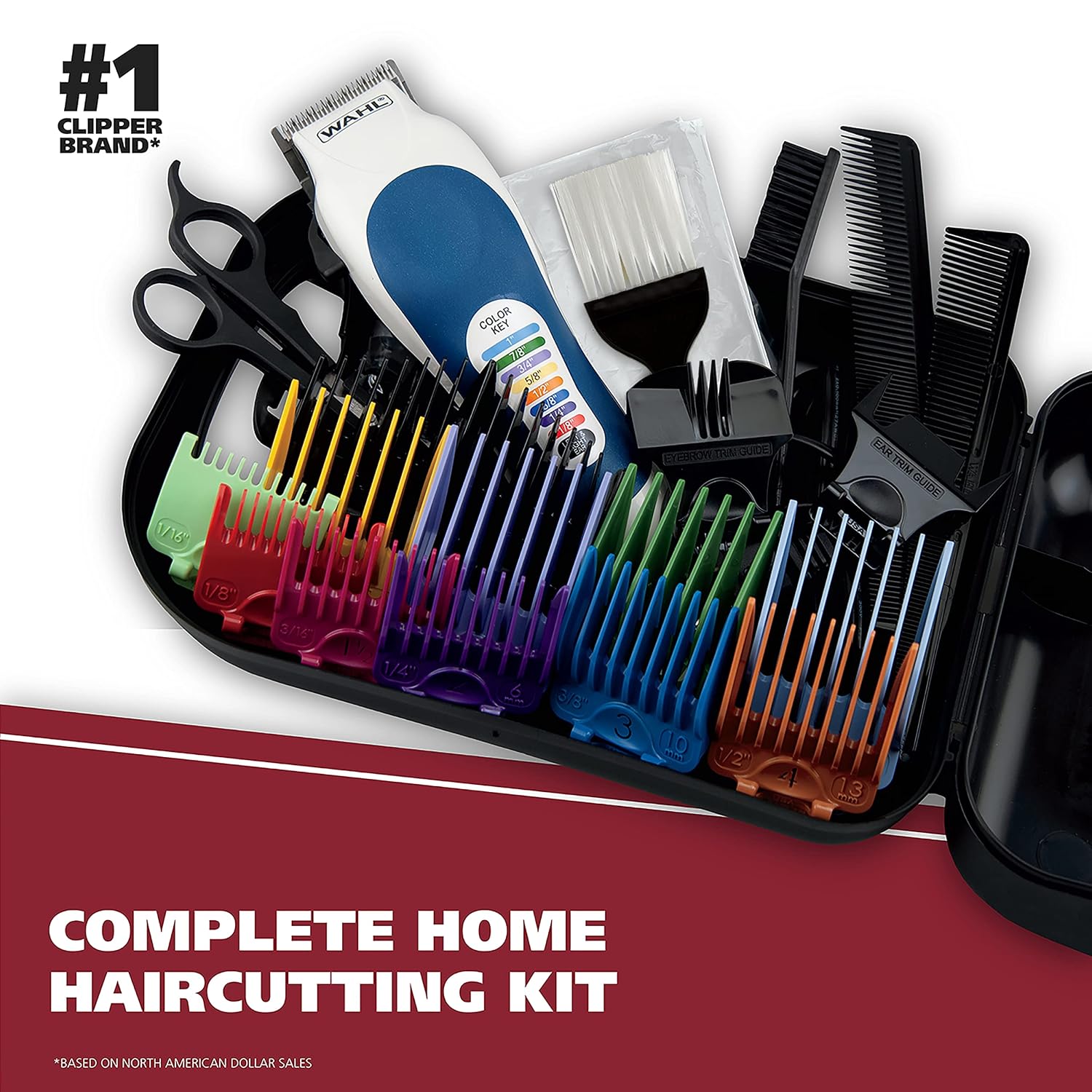 Wahl Clipper Usa Color Pro Complete Haircutting Kit With Easy Color Coded Guide Combs - Corded Clipper For Hair Clipping & Grooming Men, Women, & Children - Model 3029694