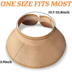 Sun Visor Hats for Women Straw Wide Brim Ponytail Beach Hat Packable Foldable UV Protection Travel Hats
