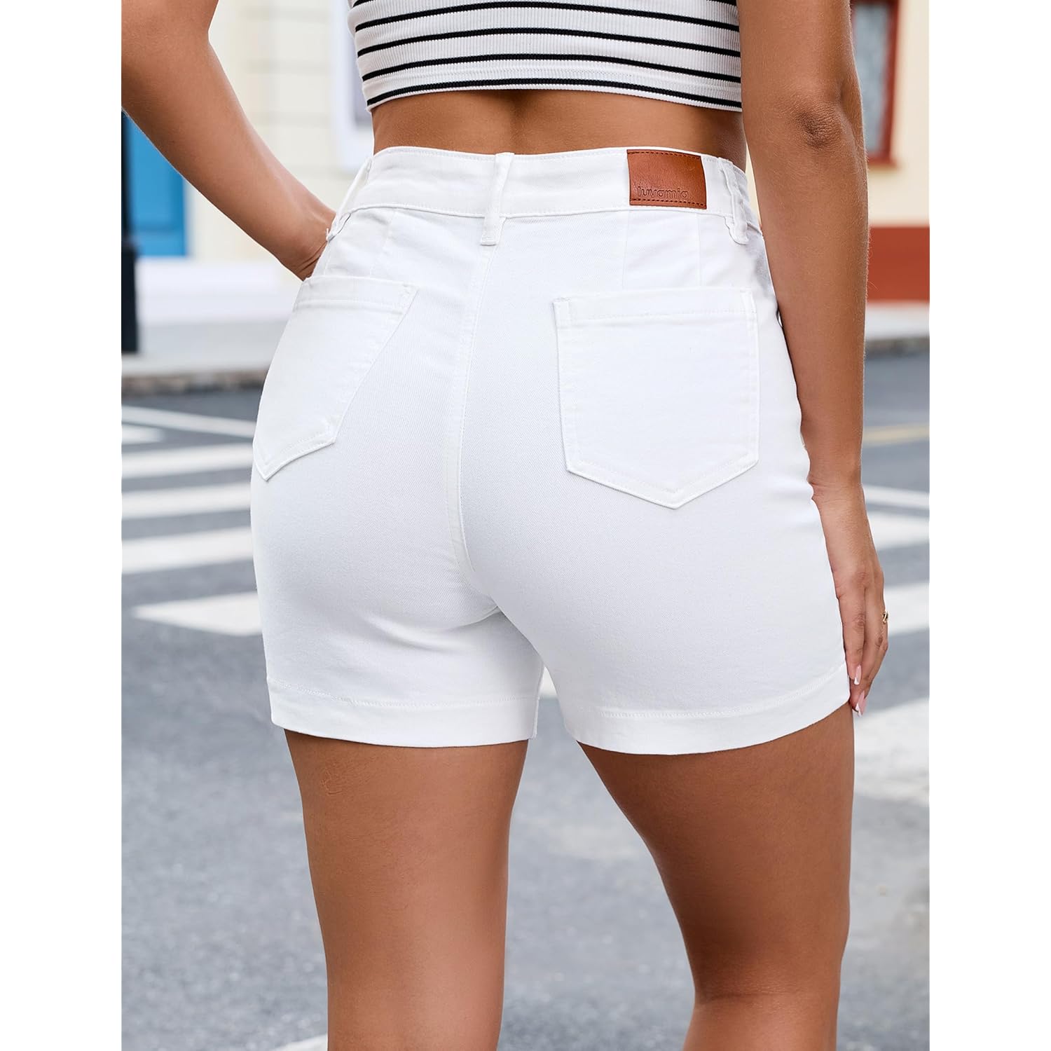 Jean Shorts for Women High Waisted Trendy Stretchy Denim Shorts 5 Inch Inseam Summer Casual Jorts with Pockets