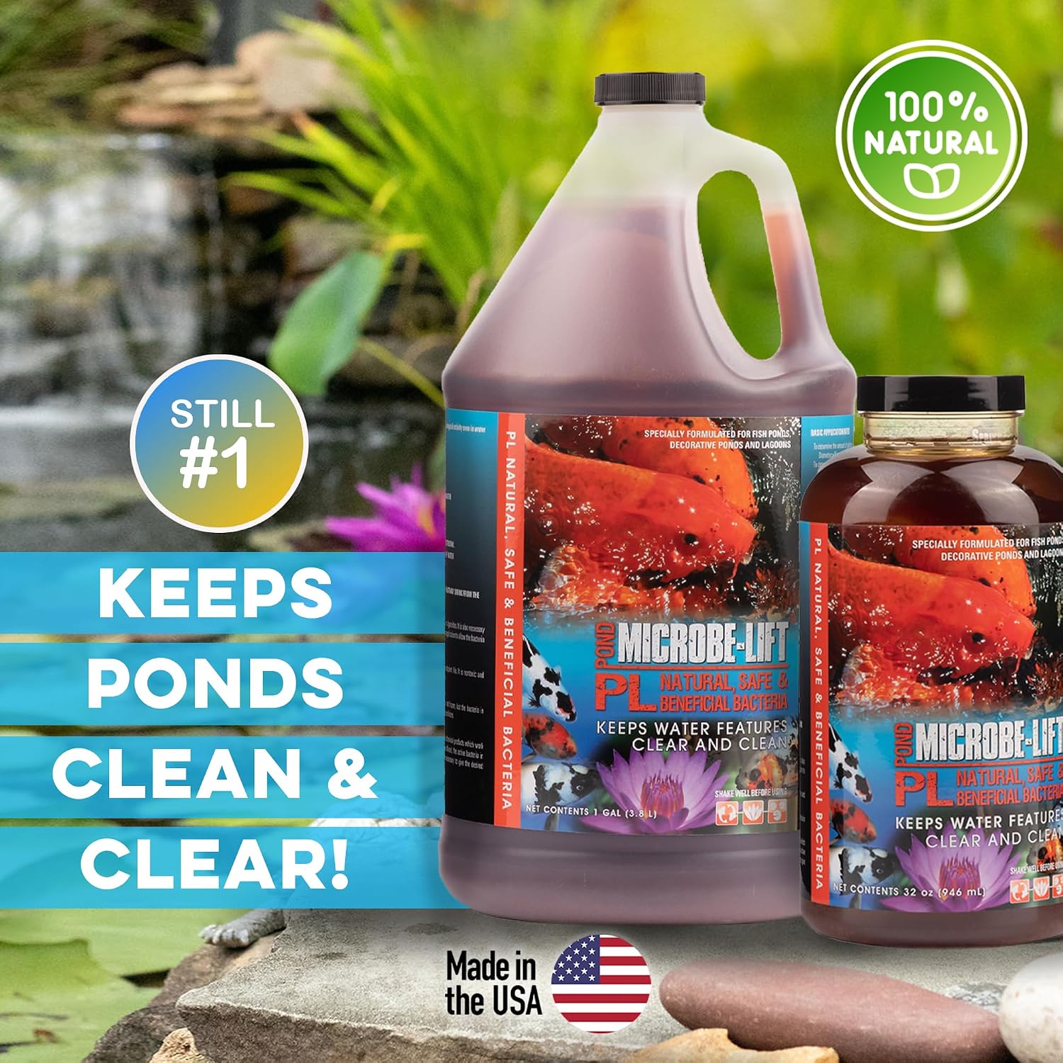 Microbe-Lift Pl Pond And Outdoor Water Garden Cleaner, Safe For Live Koi Fish, Plant Life, And Decor, 1 Gallon