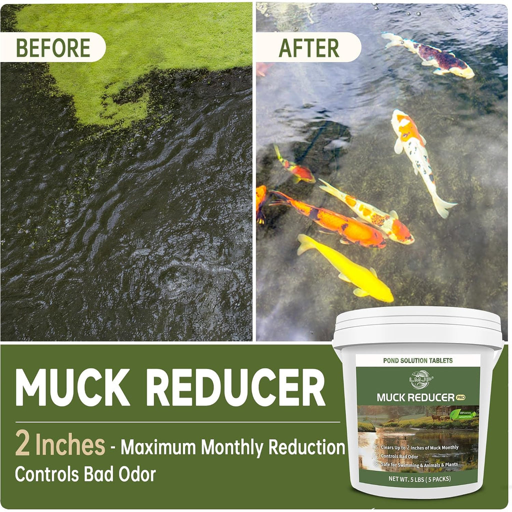 Muck Reducer - 5Lb Natural Sludge Solution Tablets For Ponds & Lakes, Away Muck & Odor Control, Safe For Aquatic Life, Wildlife & Recreation, Treats Up To 30,000 Sq Ft