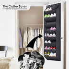Sleeping Lamb Over The Door Shoe Organizer For Closet With Large Deep Pockets, Narrow Shoe Rack For Door Hanging Boots Storage, Black