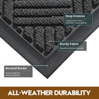 Front Door Mat, Heavy Duty Waterproof Doormat 29.5"X17", Grey | Indoor Outdoor Non-Slip Low Profile Dirt Trapper Absorbent Rubber Mat For Entryway, Stain Fade Resistant Easy Clean