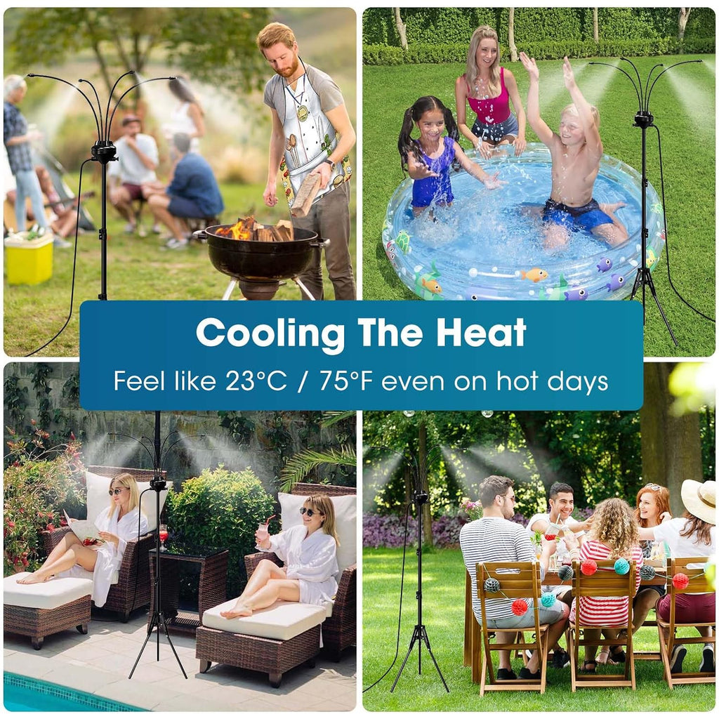 5.3Ft Standing Misters For Outside Patio,Misting Cooling System With 26.5Ft Water Line & 6 Brass Nozzles,Adjustable Height Portable Water Mister For Patio, Bbq, Pool, And Water Activities