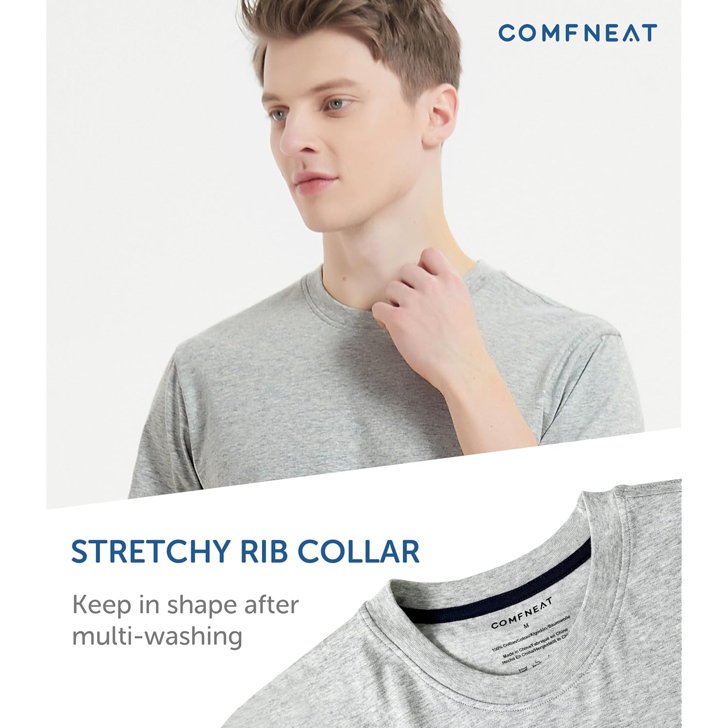 Comfneat Men'S 3-Pack Lightweight T-Shirts Cotton Crew Neck Regular Fit Solid Tee