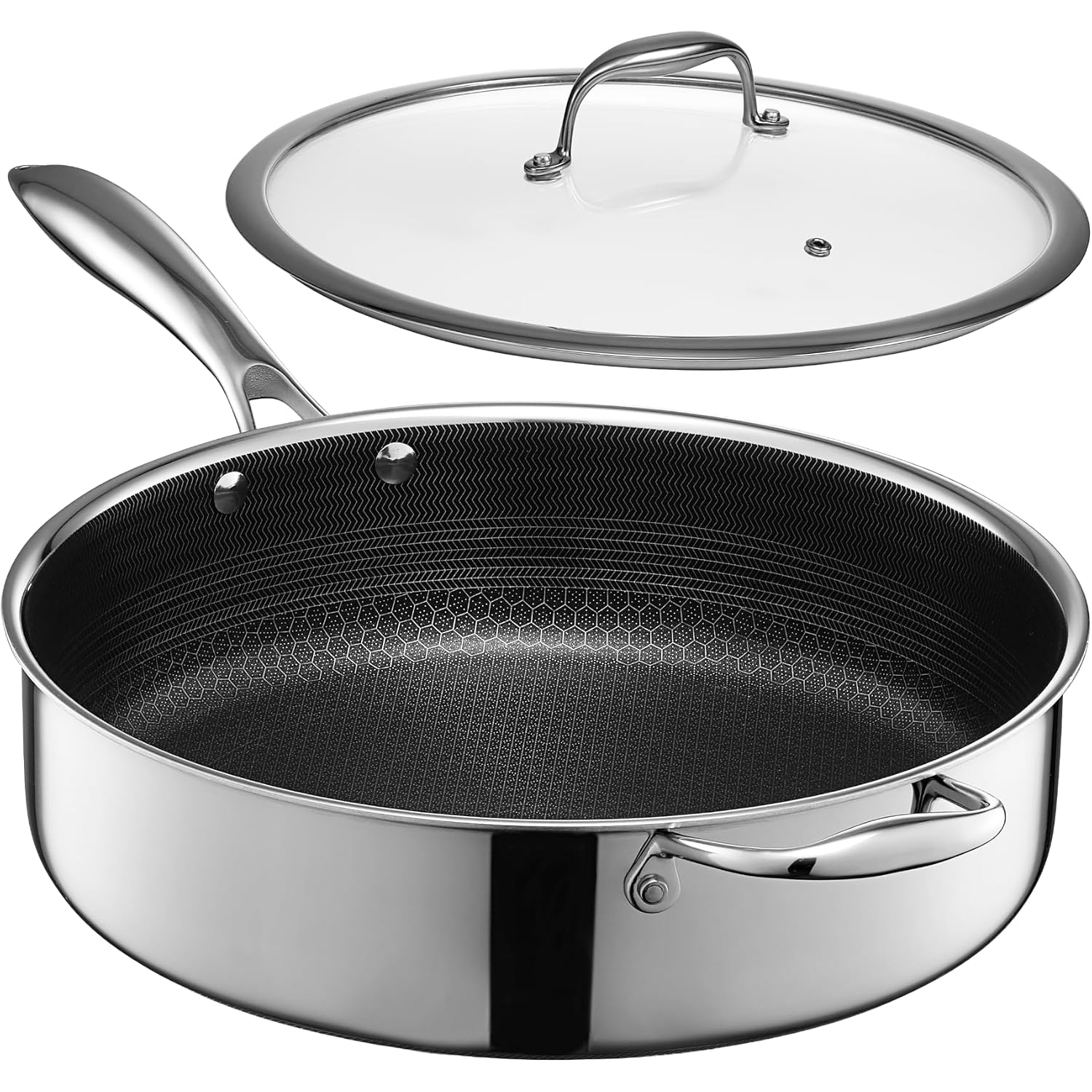 Hexclad 5.5 Quart Hybrid Nonstick Deep Sauté Frying Pan With Lid, Dishwasher And Oven-Safe, Induction Ready, Compatible With All Cooktops