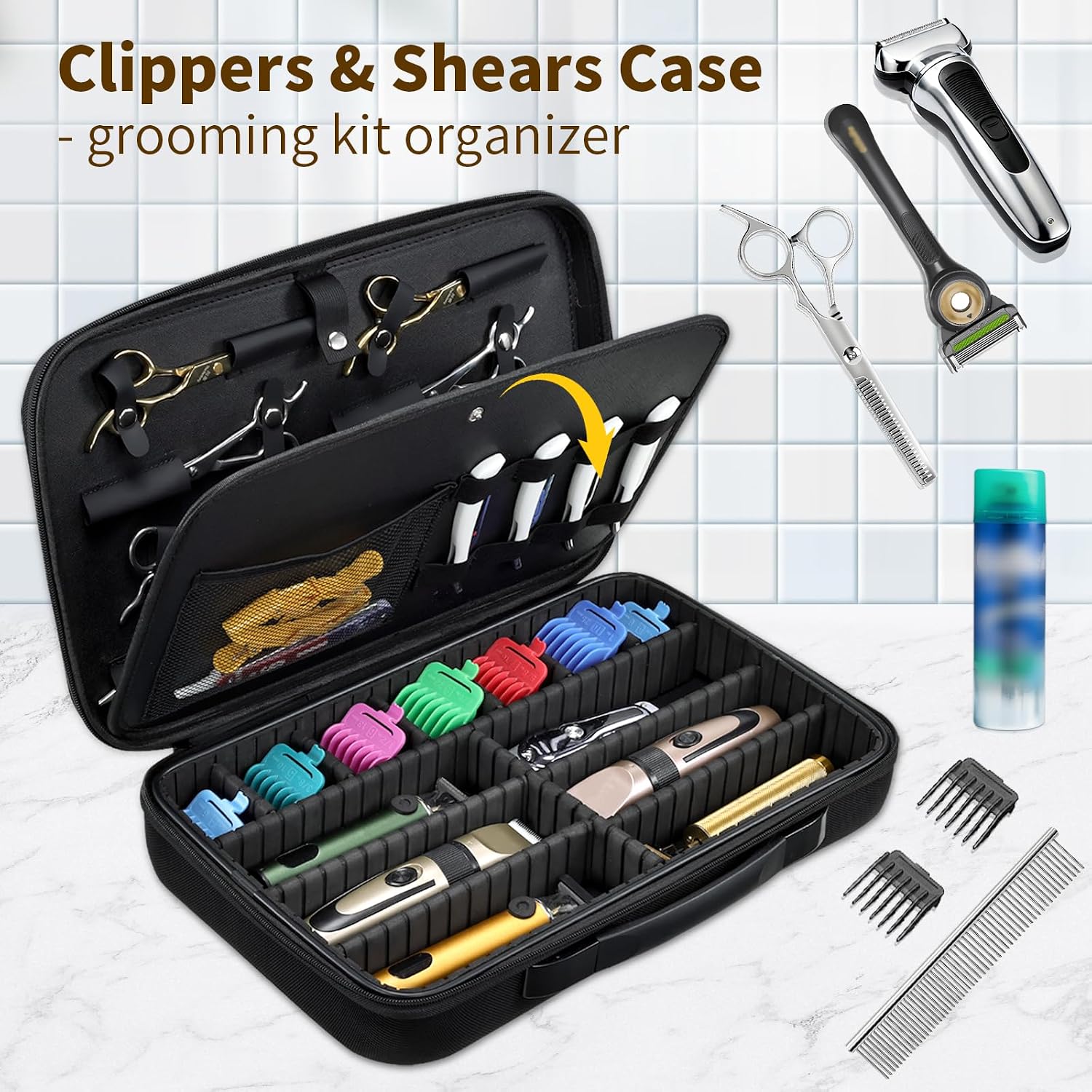 Barber Clippers Briefcase, 17-Inch Hair Cutting Supplies Bag | For Groomer, Trimmer Razor Storage Case For Men, Pet Grooming Kits Organizer For Ufree/For Wahl/For Andis - Black