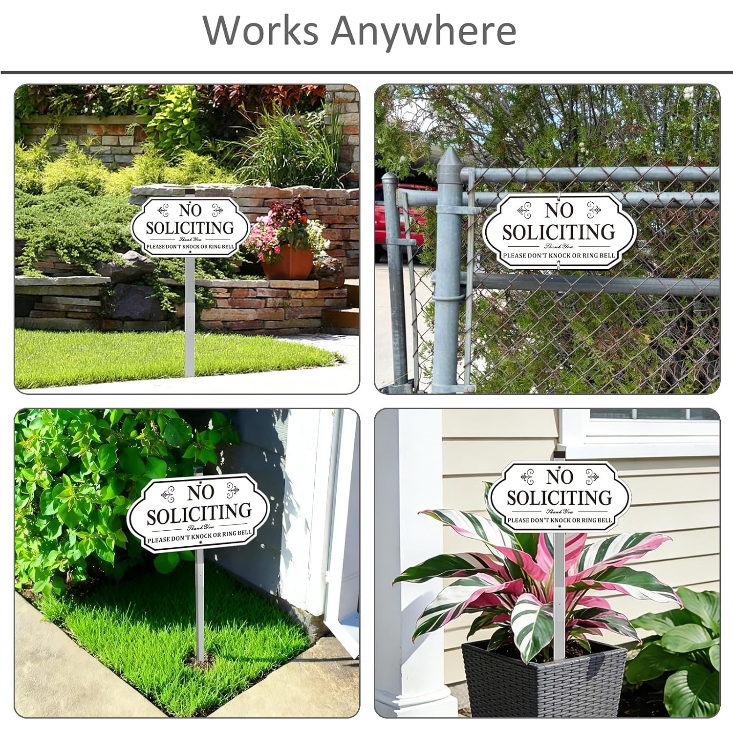 No Soliciting Sign For House - All Metal Construction - 14" X 7" Aluminum No Soliciting Yard Sign With 28" Stake - For Home And Front Door