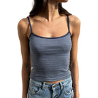 Women Stripe Print Cami Top Y2k Spaghetti Strap Backless Crop Tank Aesthetic Sleeveless Slim Fit Going Out Tops