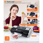 95Kpa Vacuum Sealer Machine- Fully Automatic Commercial Food Sealer With 10-In-1 System, Double Heat Seal, Easy-Lock Handle & Built-In Cutter, Includes 1 Roll + 15 Bags (Black Silver)