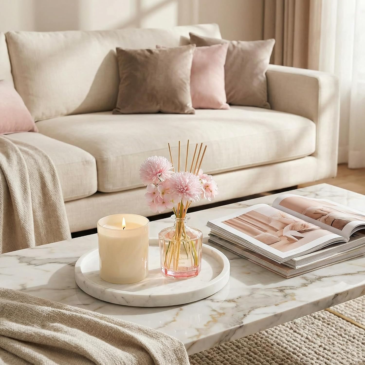 Reed Diffuser - Sandalwood Rose 8.5 Fl.Oz Flower Reed Diffuser Set With 8 Sticks, Home Fragrance Reed Diffuser For Home Bedroom Office Bathroom Shelf Decor (Master Collection)