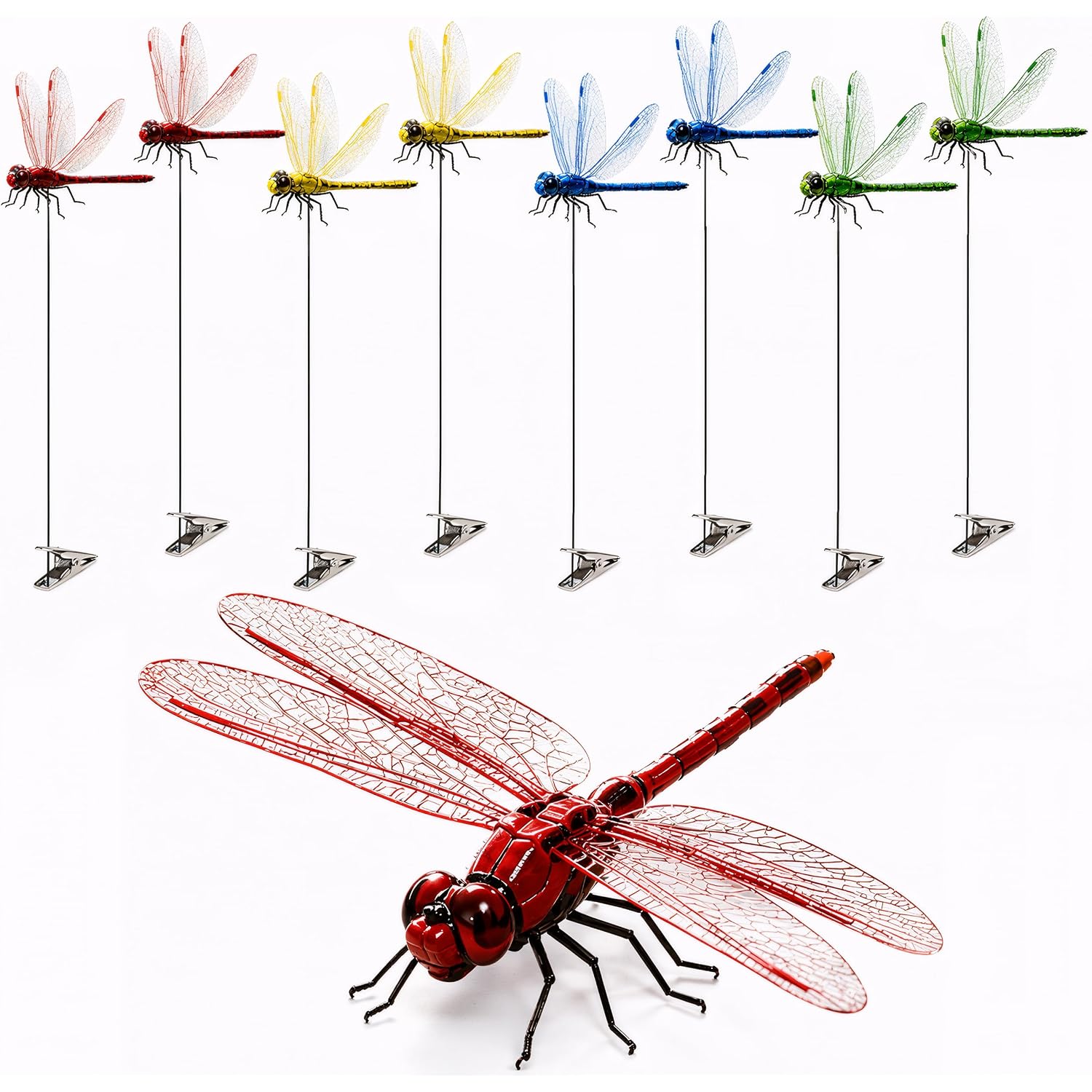 8 Pack 3D Dragonfly Clips, Realistic Fake Dragonflies With Stakes