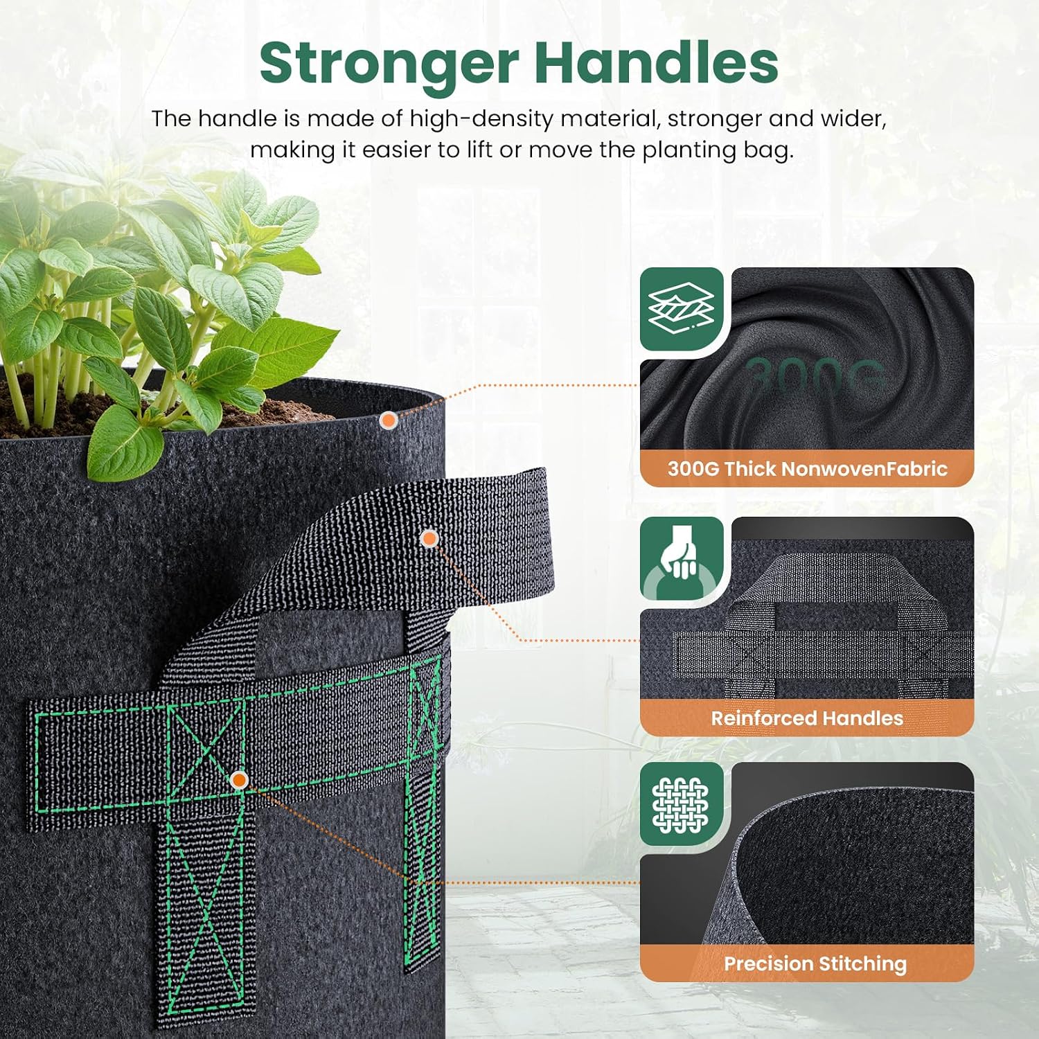Jorvila 5-Pack 5 Gallon Grow Bags | Thickened Nonwoven Fabric Pots, Garden Grow Bags With Handles, Heavy Duty 300G Outdoor Planters