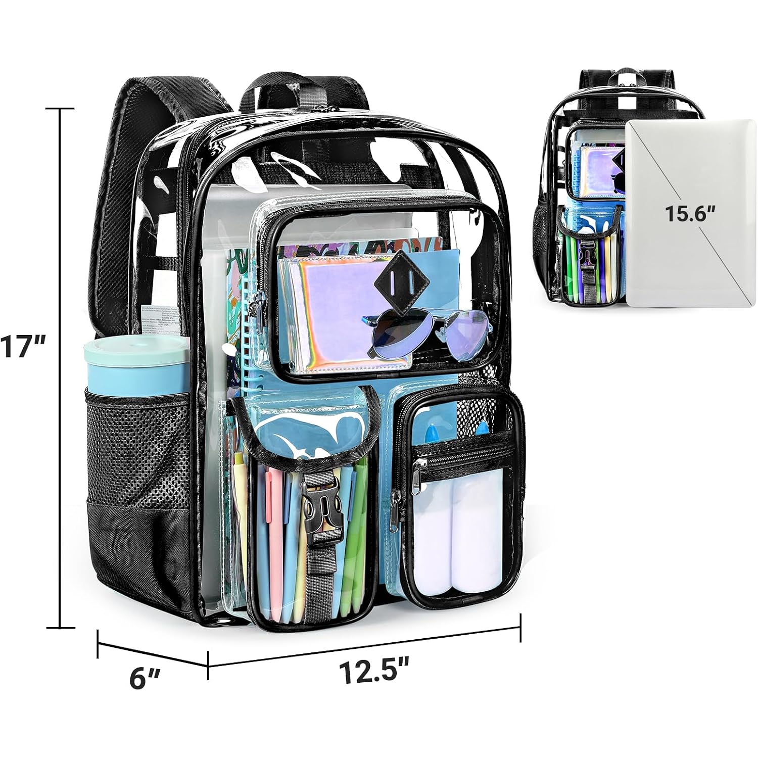 17 Inch Clear Backpack, Large Transparent Bookbag With Reinforced Straps For School College Work