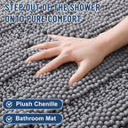 Grandaily Chenille Striped Bathroom Rugs 30x20, Extra Thick and Soft Absorbent Bath Mats, Rubber Backing, Plush Shaggy Shower Carpet, Machine Wash Dry, Bath Rug for Bathroom, Grey