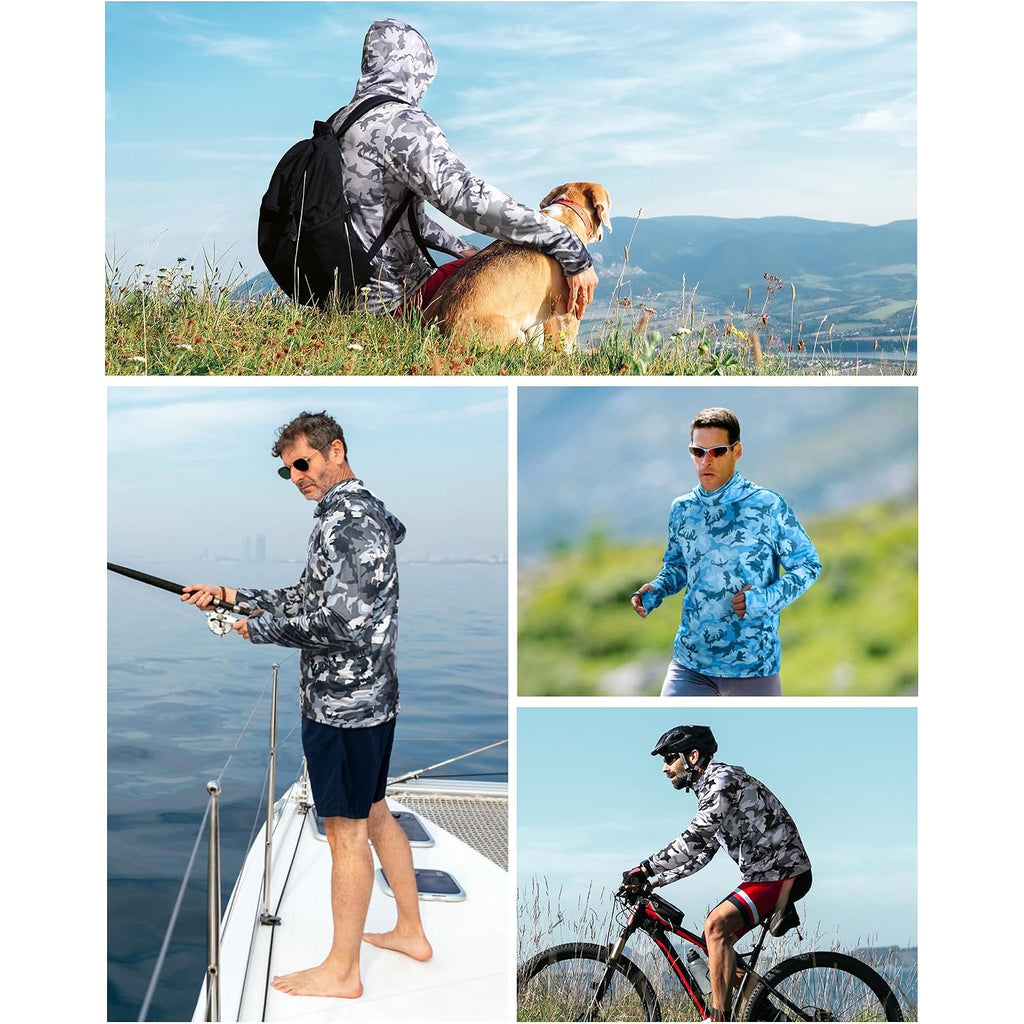 Fisheal Men'S Performance Fishing Hoodie Shirt - Upf 50+ Sun Protection Long Sleeve Thumbholes Shirts With Neck Gaiter