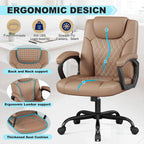 Misolant Office Chair, Executive Desk Chair, Pu Leather Comfortable Ergonomic Chairs With Fixed Armrest, Adjustable Height, Rocking Function, 360° Swivel Wheels, Brown
