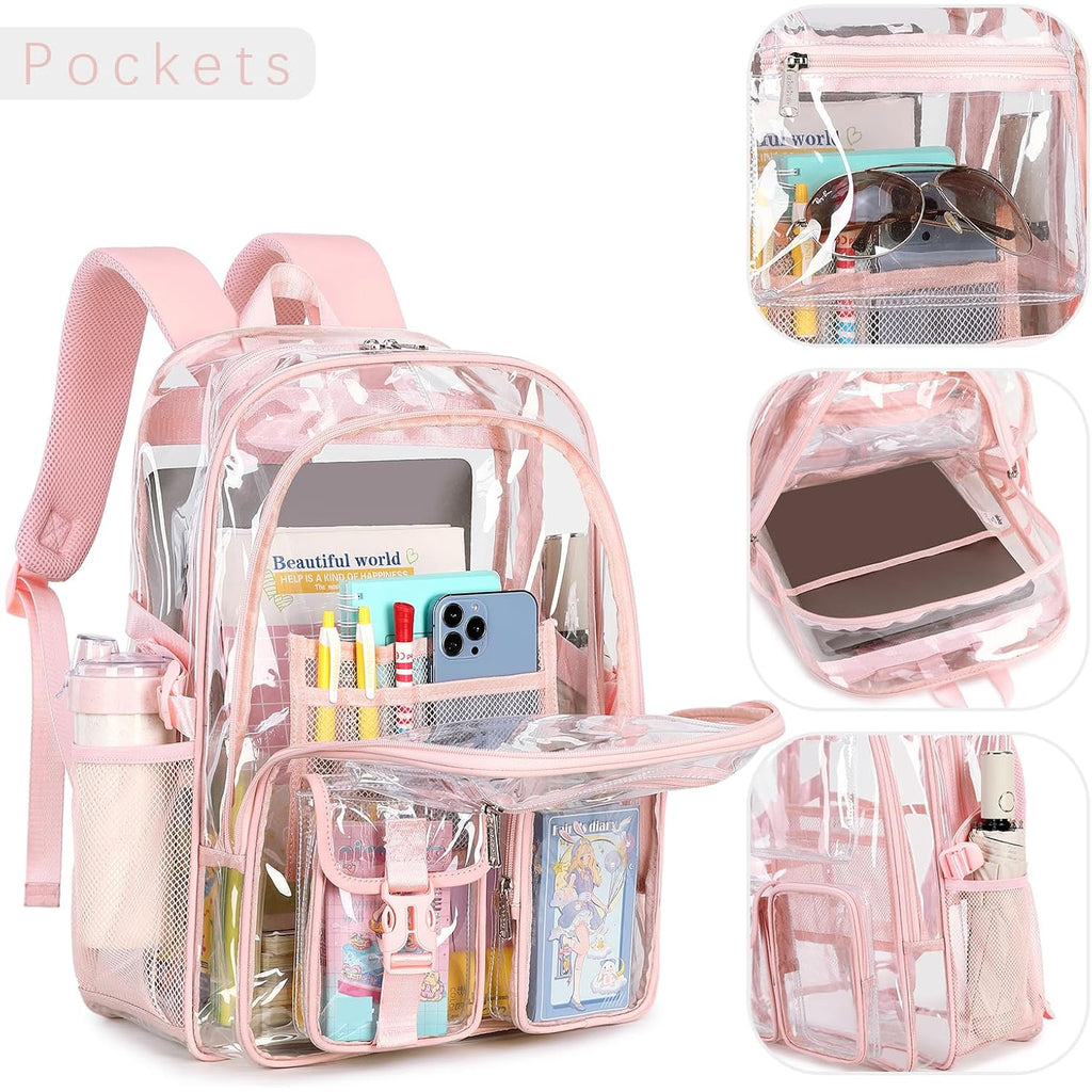 Abshoo Large Clear Backpack For Girls Women School Bookbag Heavy Duty Transparent Backpack (Pink)