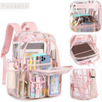 Abshoo Large Clear Backpack For Girls Women School Bookbag Heavy Duty Transparent Backpack (Pink)
