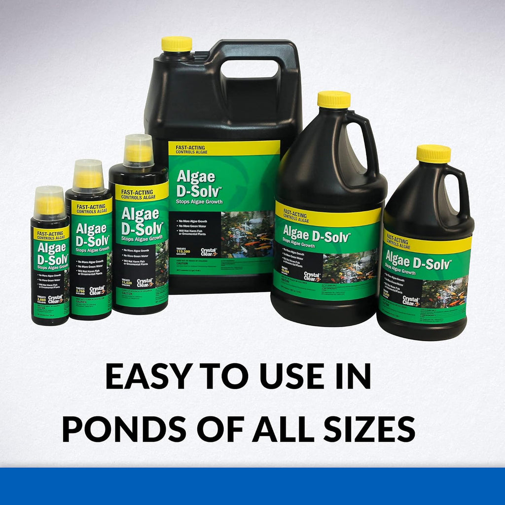 Crystalclear Algae D-Solv Epa Registered Pond Algaecide, 1 Gallon | Fast-Acting Algae Control For Fountains & Outdoor Ponds Containing Koi & Other Fish, 1 Gal Treats 46,080 Gallons.
