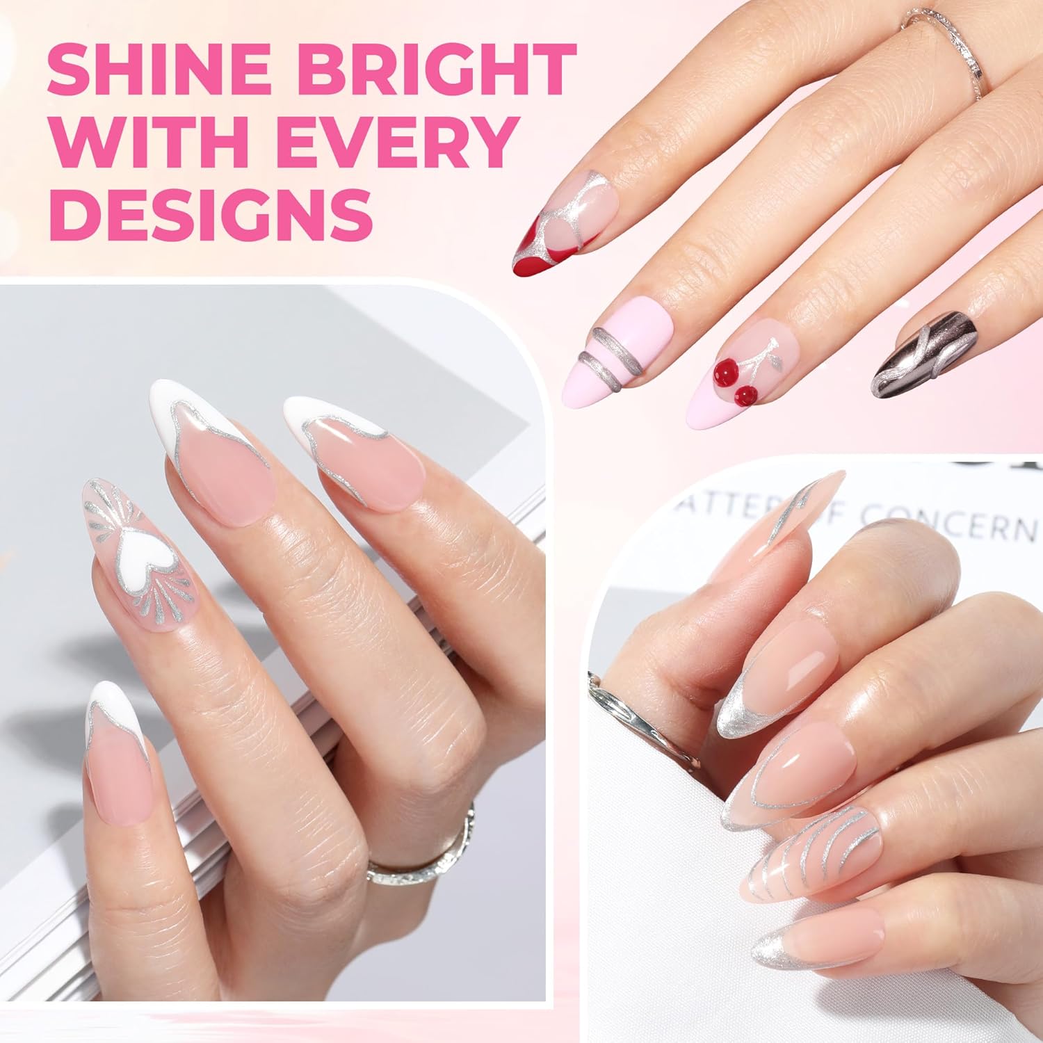 UNA GELLA Metallic Silver 3D Gel Nail Art 15g, No Wipe Sculpting Gel Polish for Nail Designs, Charms and Gems Decoration, Lamp Curing Required DIY Art Salon at Home