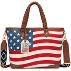 Montana West American Flag Tote Bag For Women Vintage Patriotic Western Shoulder Purse With Braided Top Handles