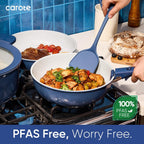 Carote 27Pcs Ceramic Cookware Set Nonstick, Pots And Pans Set Non Stick, Non Toxic Cookware Detachable Handles, Dishwasher/Oven Safe, Rv/Camping Cookware With Kitchen Utensils, Blue
