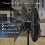 Lasko Pedestal Fan, Oscillating Fan For Bedroom With Adjustable Height And 3 Cooling Speeds, Portable, 18", Black, 1827