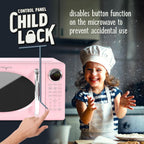 Nostalgia Retro Microwave Oven - 0.7 Cu Ft, 700-Watt Countertop Size With Glass Turntable, Child Safety Lock, 8 Auto-Cook Programs, Digital Clock - Pink