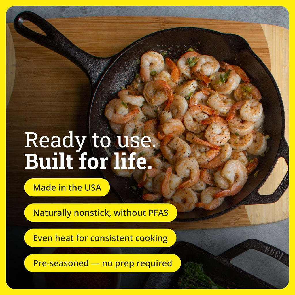 Lodge Seasoned Cast Iron Skillet 10.25 Inches - Pfas-Free, Non-Toxic Cookware - Use With An Oven, Stove, Grill, Or Campfire - Naturally Non-Stick & Oven Safe
