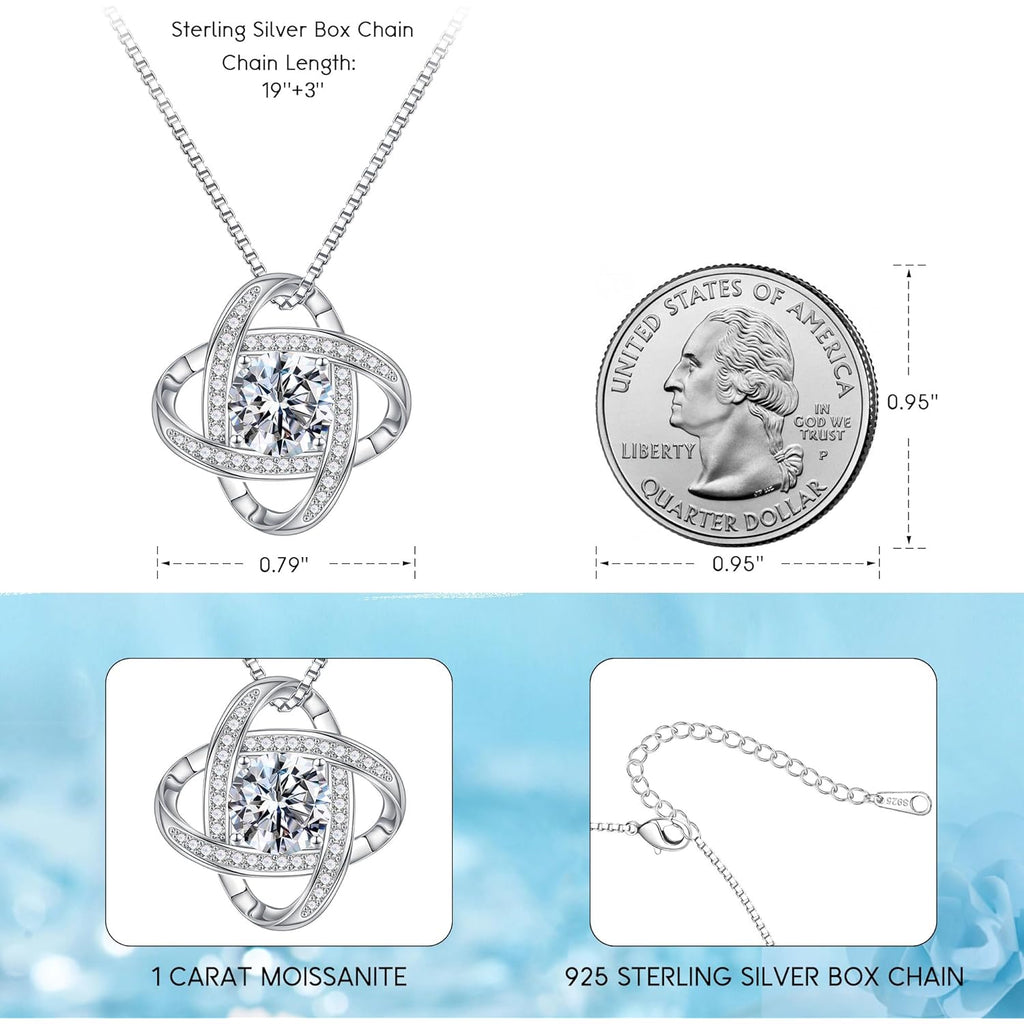 MOOSEA Mothers Day Gifts - 1-3 ct Love Knot Moissanite Necklace, 925 Sterling Silver Lab Created Moissanite Necklace Anniversary Birthday Gifts for Women Mom Wife Girlfriend Jewelry Gift