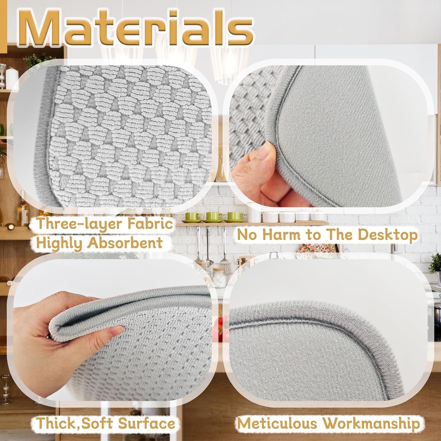 2 Pack Microfiber Dish Drying Mat,24X17" Large Size Highly Absorbent Dish Drainer Mat,Kitchen Counter Quick Dry Pads For Under Sink,Coffee Rack(Gray)