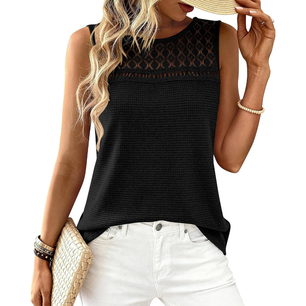 Btfbm Tank Top For Women 2026 Sleeveless Shirts Waffle Knit Vest Crew Neck Casual Outfits Loose Blouses Summer Tops