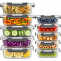 Dealusy 10 Sets (20-Piece) 36 Oz & 12 Oz Glass Food Storage Containers With Lids, Airtight Leak-Proof Glass Meal Prep Containers With Lids, Microwave Oven Freezer Dishwasher Safe, Gray