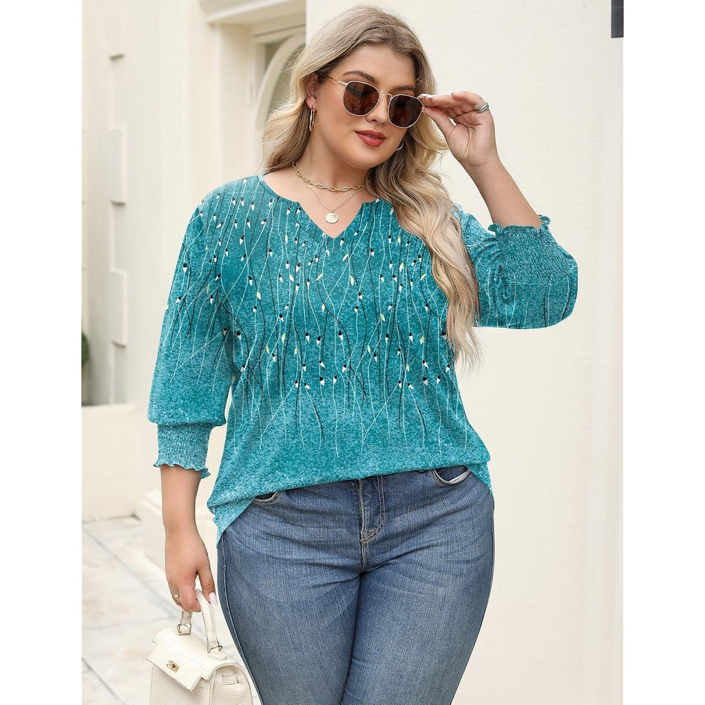 Rapbin Womens Plus Size Tops 3/4 Sleeve Blouses Shirts Casual V Neck Loose Tunic Tops 1X-5X