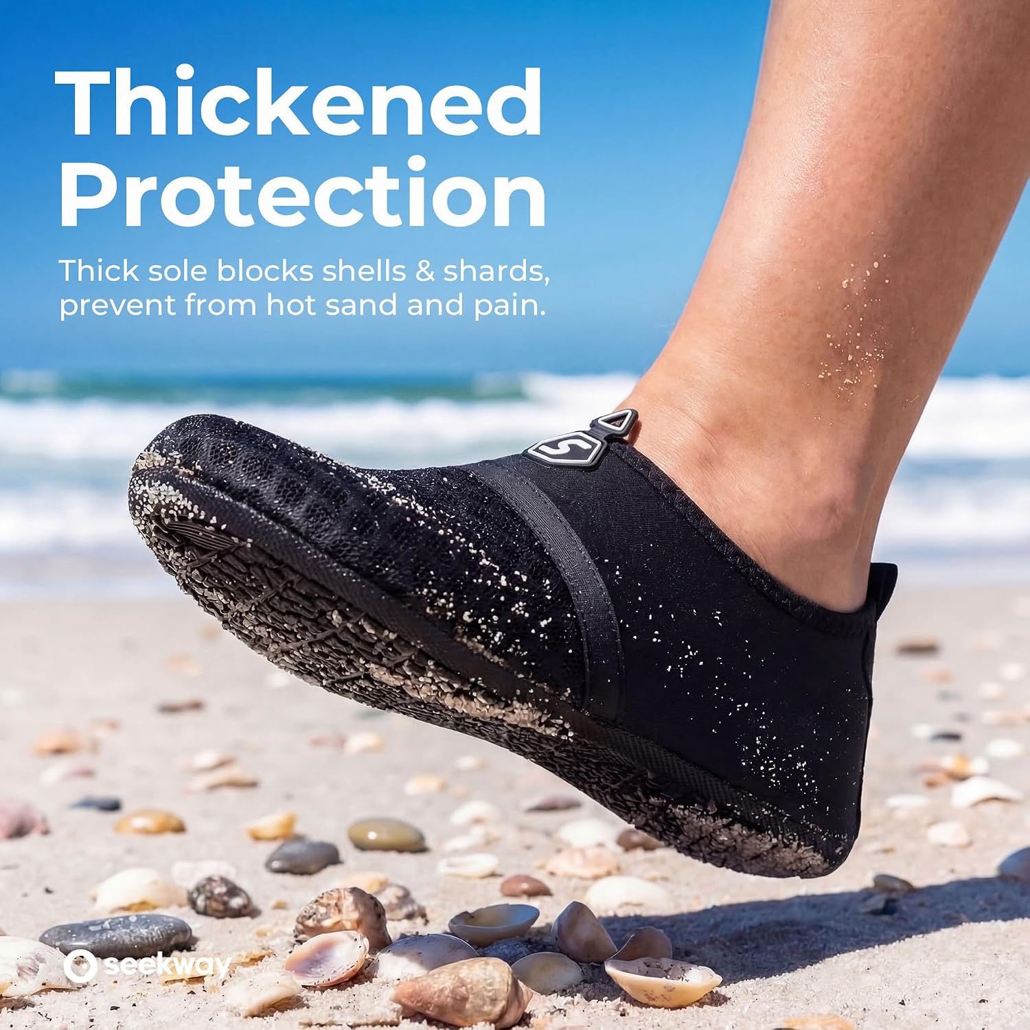 Seekway Water Shoes Quick-Dry Aqua Socks Barefoot Slip-On For Beach Pool Swim River Yoga Lake Surf Women Men Black Sk001