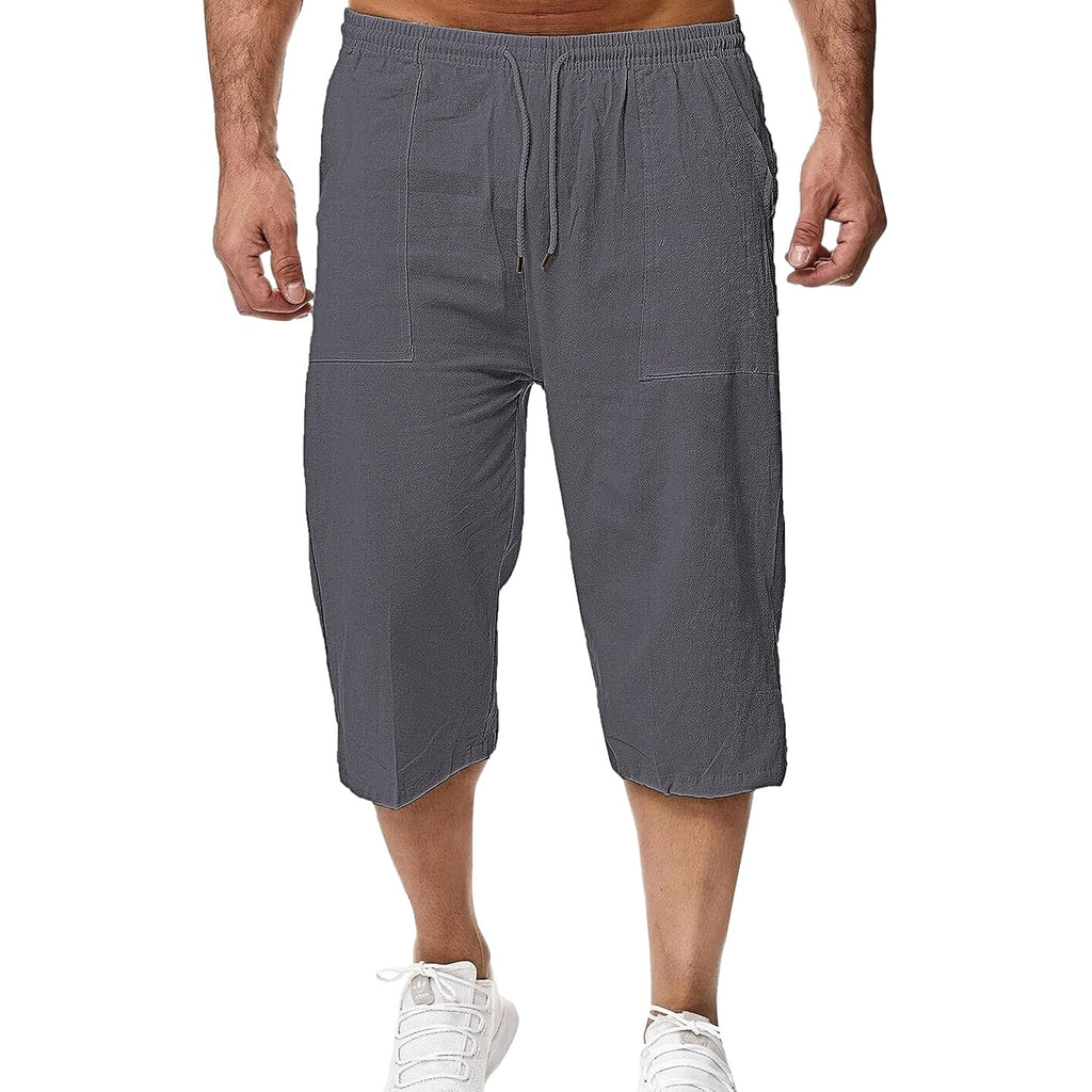Wanzetaly Mens Casual Soft Linen Long Shorts Knee Length Sport Running Lounge Work Shorts Capri Pant