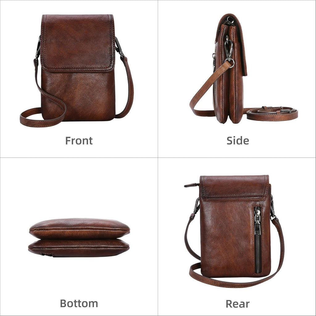 Iswee Leather Crossbody Bags for Women RFID Blocking Cell Phone Purse Small Anti-Theft Zippered with Card slots