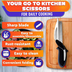 2 in 1 Kitchen Scissors for Food – Stainless Steel 9.5" Tomato Knife Chops Vegetables, Fruit, Cheese, Meat in Seconds | Dishwasher Safe Cutting Board Scissors with Safety Lock – Mess-Free Prep